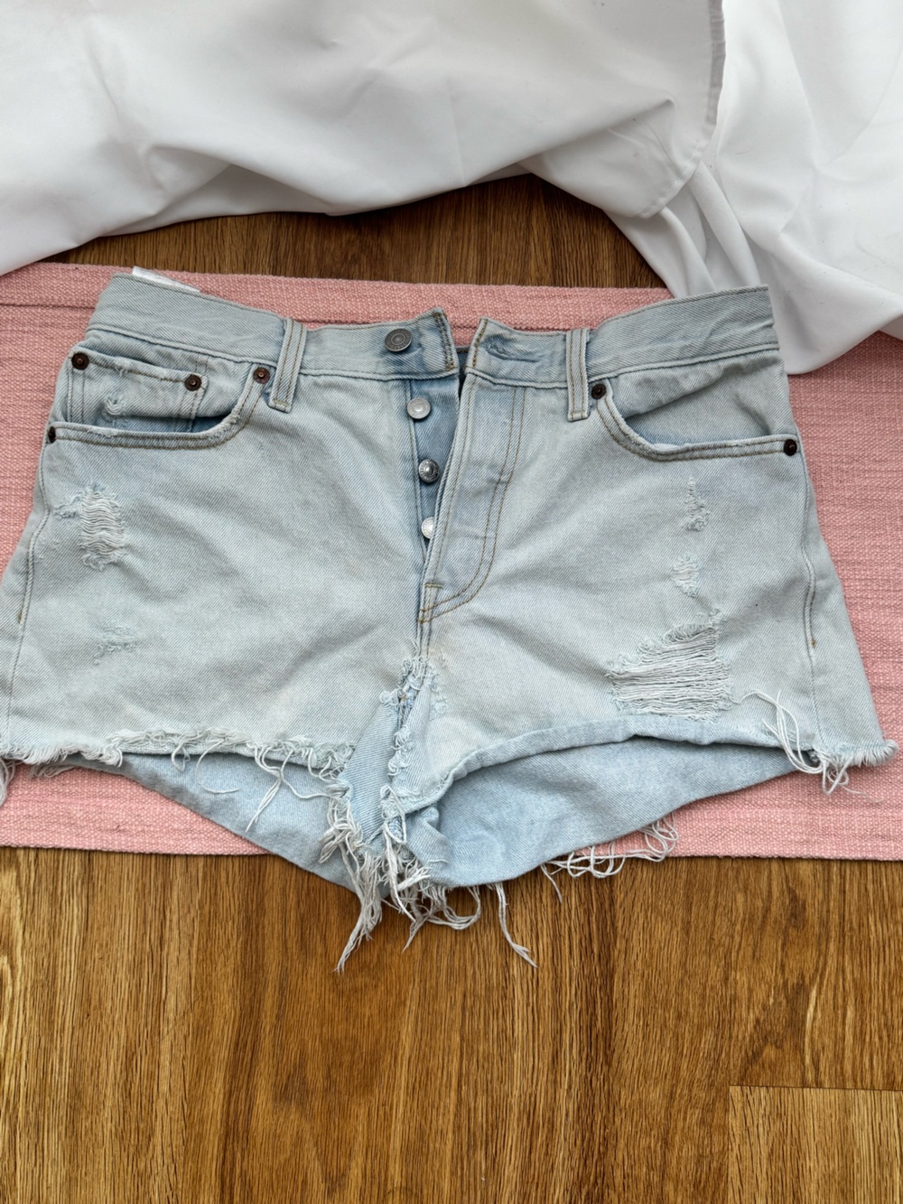 Levi's Light Blue Distressed Denim Jean Shorts
